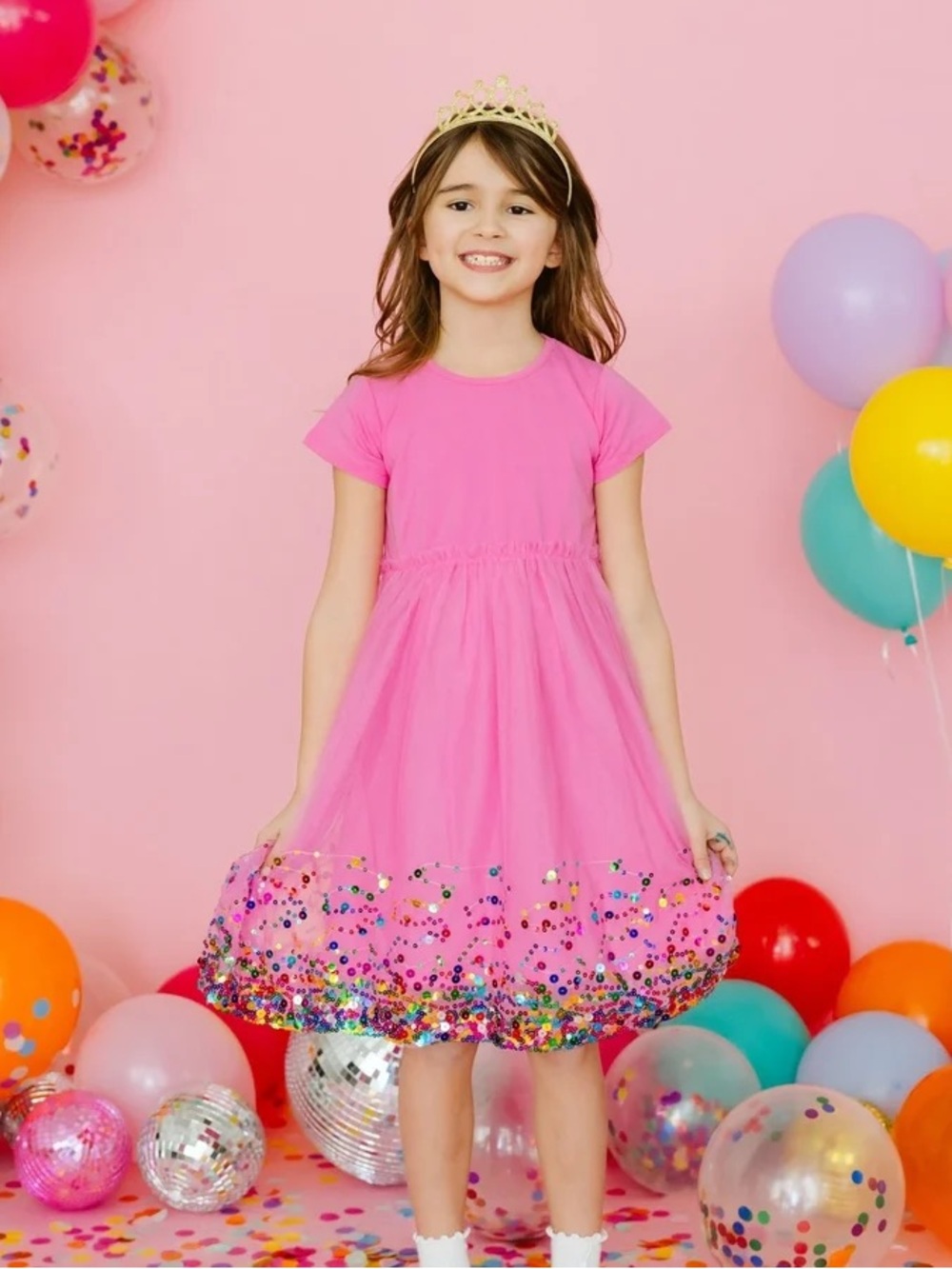 Sweet Wink Raspberry Confetti Tutu Dress - Girls Pink Sequin Hem Party Dress